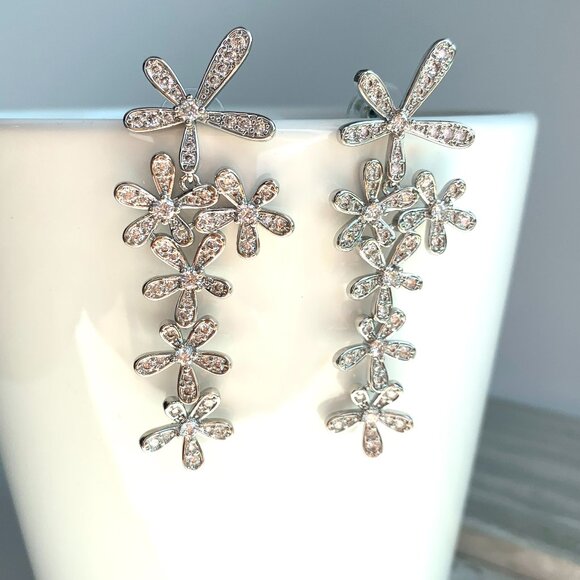 NEW ~ Anthropologie Shashi Delicate Pave Crystal Cascading Flower Earrings - Picture 1 of 11